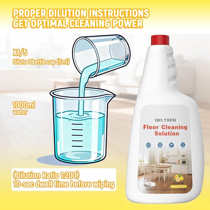 Floor Cleaning Solution Compatible with Roborock Robot Vacuum and Mop Cleaner (Qrevo/Q7/Q10/Saros 10R), Deep Clean For Multiple Hard Floor, Suitable for All Robot Vacuum With Mopping (Lemon)