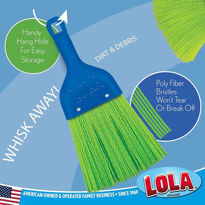LOLA Whisk Broom, Hand Brush, 72 Pack Durable Bristles, Whisks Away Dirt & Debris, Compact, Hang Hole for Easy Storage, Indoor/Outdoor