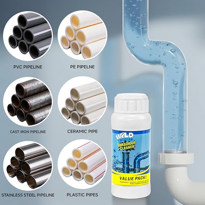 Drain Cleaner Powder, Wild Tornado Sink and Drain Cleaner, Powerful Pipeline Dredging Agent, Kitchen Unblocker, Cleaner Powder for Kitchen Toilet (6Pcs)