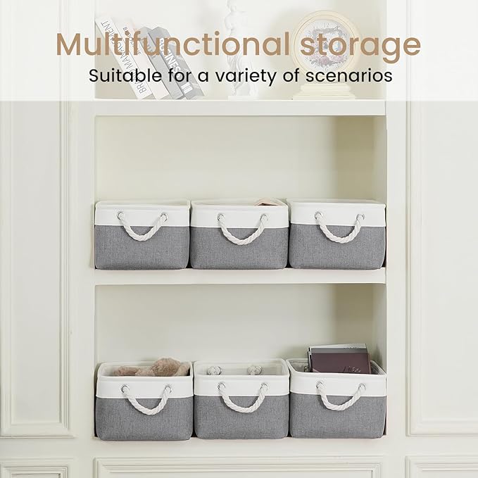 Storage Baskets for Shelves 13.8x9.8x6.7 Inch-Foldable Fabric Organizing Storage Bins with Handles, Closet & Bathroom Organizer, Home Storage for Kitchen, Office (3-Pack, White&Gray)