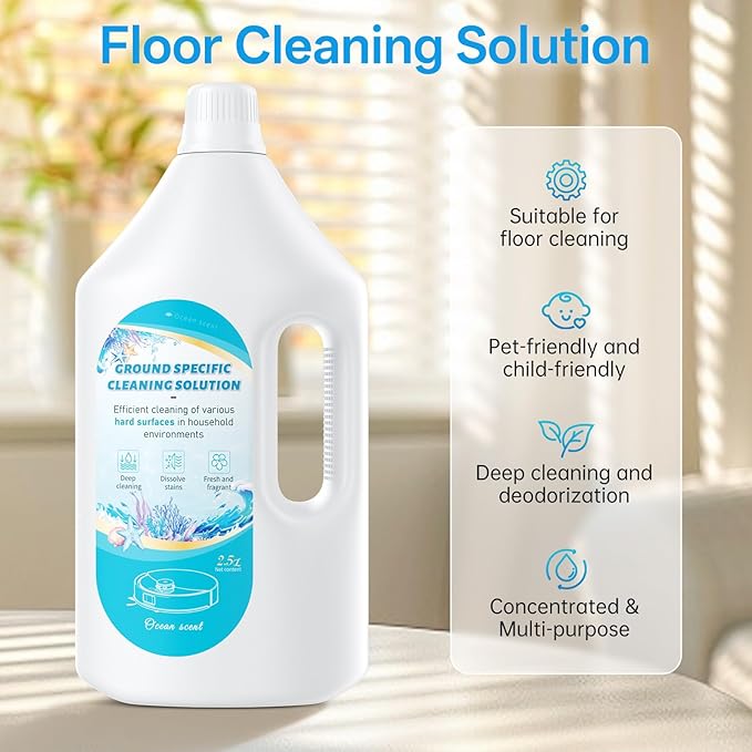 2.5L Floor Cleaning Solution Compatible with Roborock/Eufy/iRobot/Ecovacs/Dreame/Shark, Fragrance Deodorization, Deep Cleans for Multiple Hard Floors (2.5 Liter, 【Fresh Ocean】)
