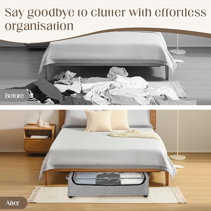 Under Bed Storage with Wheels, 2 Pack Under Bed Storage Containers, 10.6 inches Tall Underbed storage bins on Wheels, Rolling Under the Bed Metal Drawers for Clothes, Blankets, Shoes (XXXL, 90L)