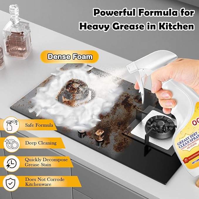 Stainless Steel Cleaner Foam, Heavy-Duty Degreaser Oven & Stove Top Cleaner, Remove Kitchen Stubborn Grease & Grime for Rang Hood, Grill, Pot Cleaning -120ml/4Fl.Oz