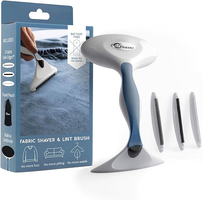 GLEENER Battery-Free Fabric Shaver & Lint Brush | Ultimate Fuzz Remover Sweater Comb | Lint Remover and Depiller for Clothing & Furniture (Slate Blue in Carton Box)