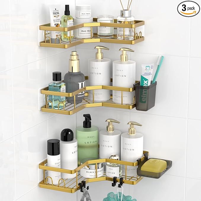 Corner Shower Caddy Bathroom Organizer: Adhesive Shower Rack Bathtub Shelves - 3Pack No Drilling Shower Shelf - Stainless Steel Organizer