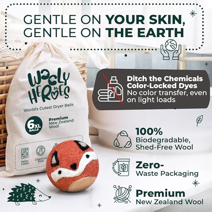 No More Dryer Sheets! XL Wool Dryer Balls 6-Pack, Reusable Laundry Softener & Static Reducer, Eco-Friendly, Long-Lasting, Safe for Sensitive Skin