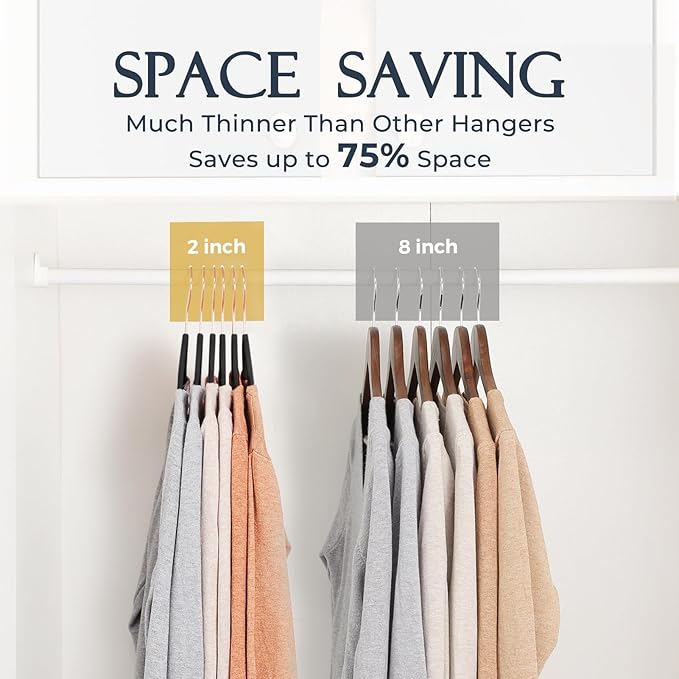 HOUSE DAY Black Velvet Hangers 20 Pack, Premium Non-Slip Felt Clothes, Sturdy Heavy Duty Coat, Durable Hangers for Suits, Space Saving with No Hanger Mark, 360° Swivel Rotating Rose Gold Hook