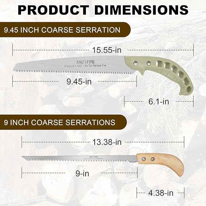 2-Pack Pruning Saw Set - 9.45" Heavy Duty Curved Blade & 9" Compact Hand Saw | SK5 Steel Blades for Tree Trimming, Wood Cutting, Camping & Gardening | Ergonomic Grip, Non-Slip