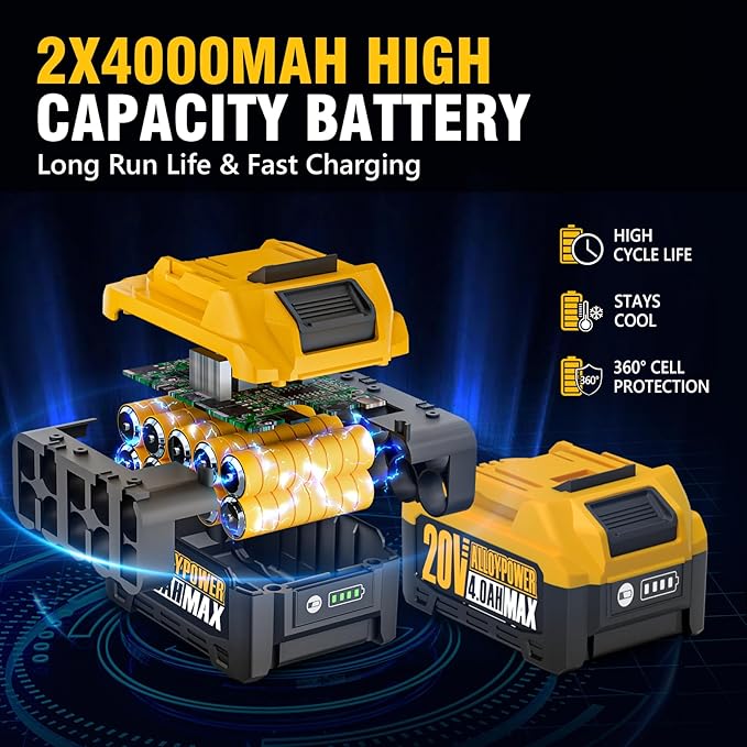 ALLOYPOWER Cordless Brushless Impact Wrench, 1475 ft-lbs (2000N.m), 1/2 High Torque power impact gun, 3-Mode Speed, 2*4000mAh Battery, 3 Sockets, Electric Impact Wrench Set for Car Tire Truck RV Mower