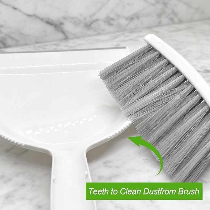 Mini Broom and Dustpan Set,Hand Broom with Dustpan Combo Nesting Snap-On Handheld Dust Pan and Brush Set, Small Broom and Dustpan Set for Kitchen, Desktop, Pet, Floor, Sofa, Grey White