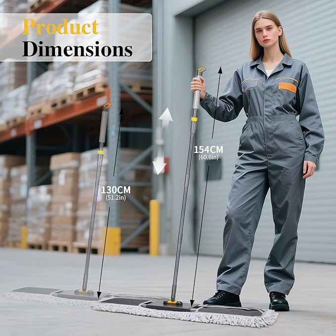 Masthome 36" Commercial Mop, Heavy Duty Industrial Floor Mop with 3 Microfiber Pads, 60" Adjustable Large Dust Mop,Wet Dry Flat Mops for Office Garage Warehouse Factory Mall