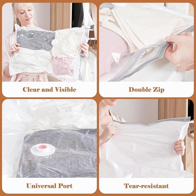 Vacbird Vacuum Seal Bags for Clothing, 20 Pack Vacuum Storage Bags with Rechargeable Cordless Air Pump(5J+5L+5M+5S), Space Saver Bags for Clothes Blanket Duvets Pillows Comforters Travel