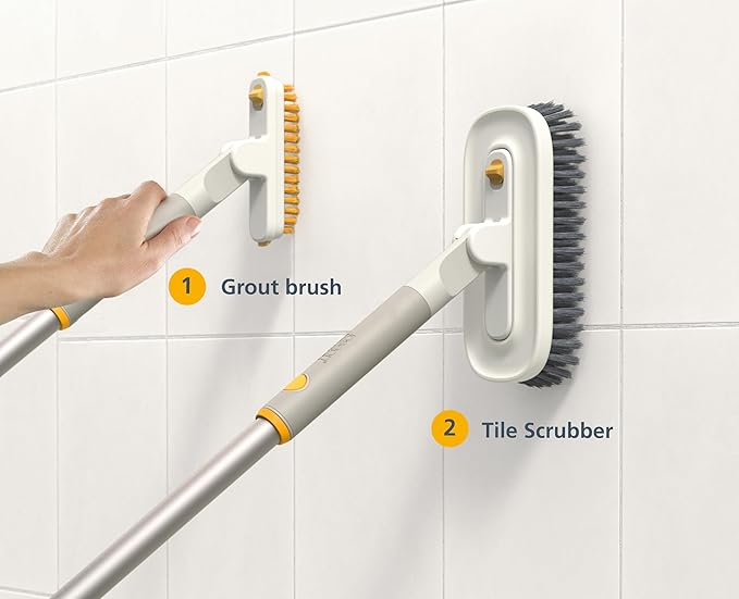 Joseph Joseph CleanTech 2-in-1 Tile and Tub Scrubber and Grout Cleaning Brush with V-Shaped Bristles