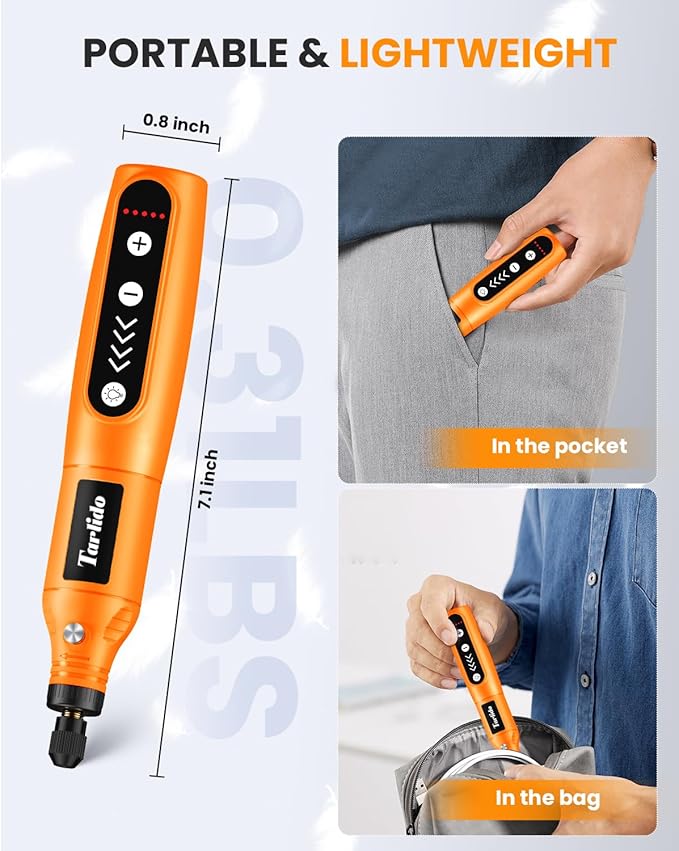 Cordless Rotary Tool Kit, 3.7V 2.0Ah Rechargeable Battery, 18000RPM 5-Speed Multi Power Carving Tools, 31Pcs Accessories, Engraving, Sanding, Grinding, Polishing, Carving, Etching, DIY-Orange