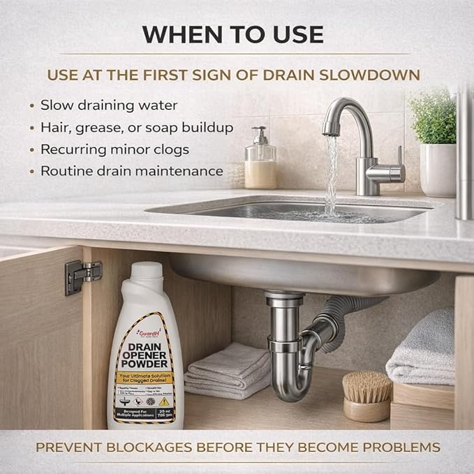 Drain Opener Powder 25 oz (708 g) – Fast-Acting Drain Cleaner for Kitchen Sink, Bathroom Drains, Shower & Pipes – Powerful Grease, Hair & Clog Remover – Heavy Duty Pipe Cleaning Powder