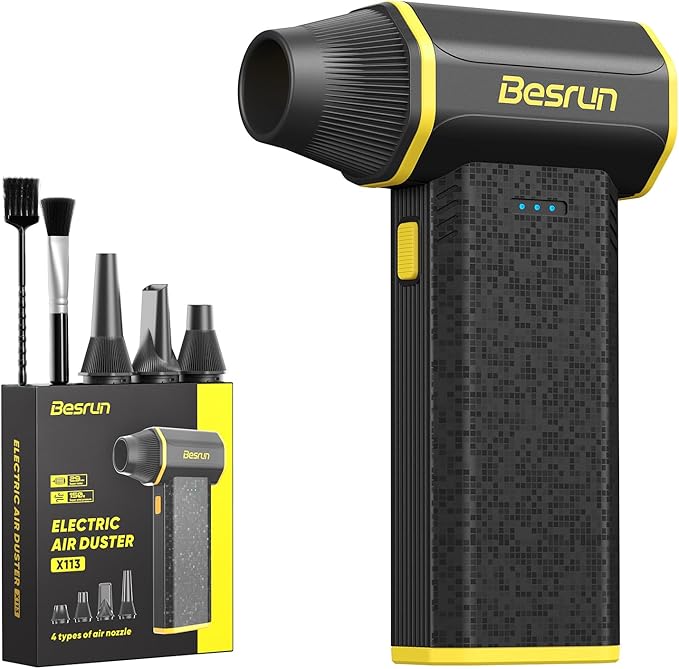 Electric Air Duster - 110,000 RPM Compressed Air Duster, 120W Cordless Air Blower for Computer Keyboard，House, Outdoor & Car, 3-Speed Rechargeable Mini Turbo Fan, Type-C Fast Charge (X113)