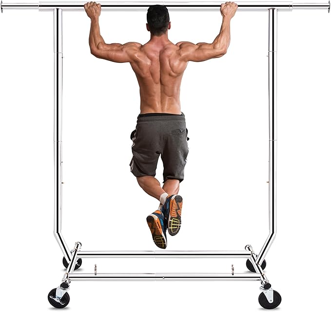 HOKEEPER Clothes Rack, Rolling Clothing Racks for Hanging Clothes, Portable Clothes Rack with Lockable Wheels, Commercial Heavy Duty Garment Rack for Bedroom, Living Room, Laundry, Balcony Collapsible