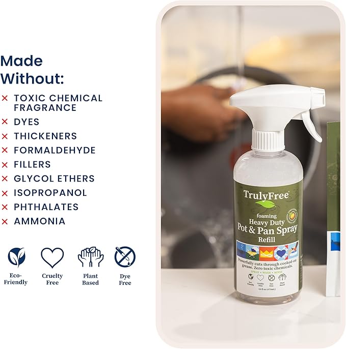 Truly Free Heavy Duty Pot & Pan Spray | Non Toxic Powerful Grease Remover, Multi-Purpose Kitchen Oven Cleaner Spray Degreaser for Stove Top, Grill Citrus Scent | Includes 1 Empty Bottle & 2 Refill