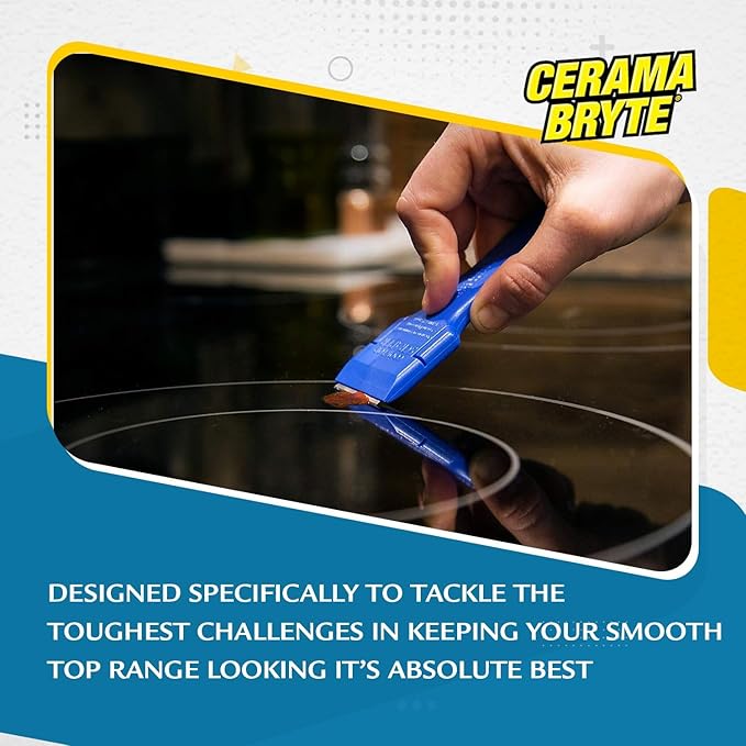 Cerama Bryte Ceramic Cooktop Cleaner (28 oz), Scraper and 5 Cleaning Pads Combo Kit