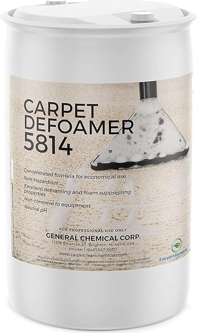 Carpet Defoamer 5814 -Foam Suppressant for Deep Rug Cleaner Machine & Floor Covering Shampooer for a Heavy-Duty Carpet Cleaner Solution, Neutral Non-Corrosive Silicone Emulsion 55 Gallon