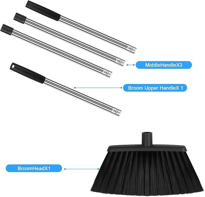 Heavy Duty Angle Broom, 55-Inch Long Handle Extra Wide 12.6 Inch Head, Stainless Steel Tube & PP Bristles for Pet Hair and Dust, Floor Safe - Black