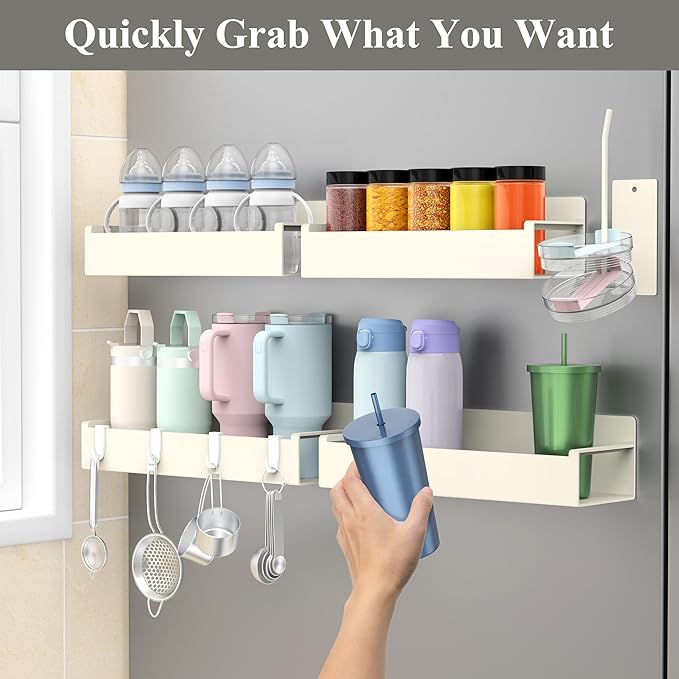 Magnetic Water Bottle Holder for Refrigerator, Cup Holder Organizer for Stanley and Tumbler for Kitchen, 4 Pack, Cream White