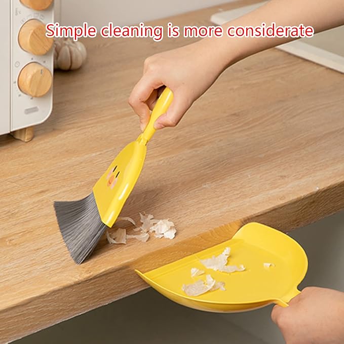 Broom Dustpan Suit Cartoon Duck Dormitory Debris Brush for Indoor Outdoor Traveling Camping Portable
