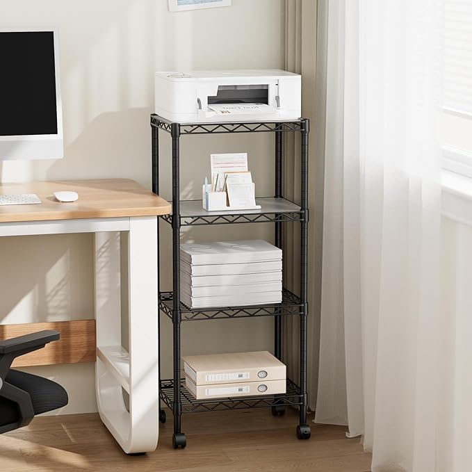 Golpart 4 Tier Adjustable Storage Shelves Metal Utility Shelf Wire Shelving Unit Organizer Rack for Home Kitchen Office Bathroom Pantry Room 12" D x 18" W x 44" H