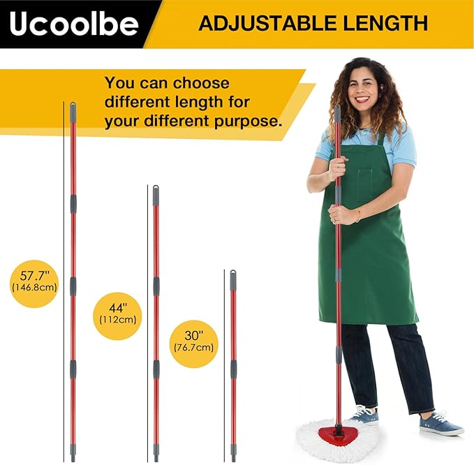 Spin Mop Replacement Handle Compatible with O-Cedar Spin Mop & Bucket System, 4-Section 30" to 58" Mops Handle Replacement Stick for Floor Cleaning, Mops Head & Base Not Include