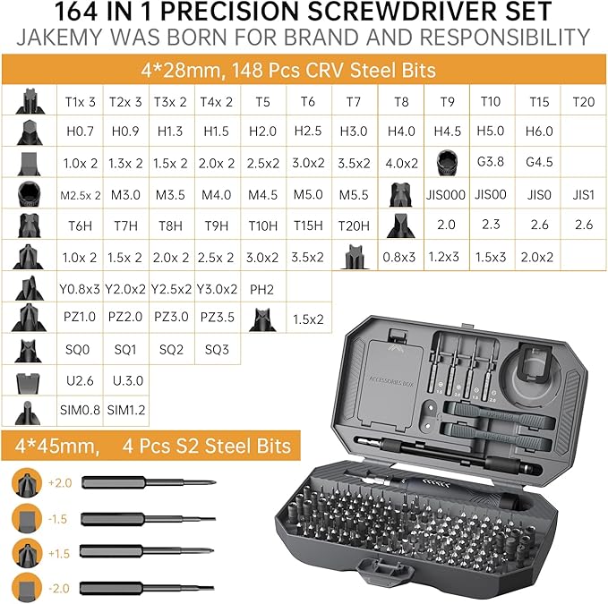 JAKEMY Professional Screwdriver Set for Electronics Repair, Computer Screwdriver Kit with 126 Magnetic Precision Bit Set and Opening Tool Kit for Laptop, MacBook, iPhone, Tablet, Watch, Modding, DIY