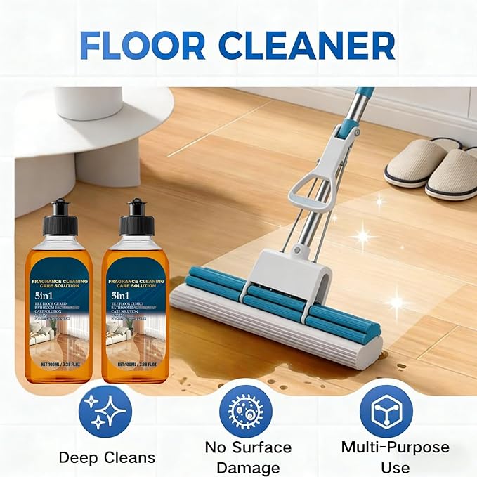 2PCS 5 In 1 Floor Cleaner, 2026 New 5 In 1 Fragrance Cleaning Care Solution, For Hardwood Floors, Natural Shine For Mopping Home, Kitchen And Bathroom(Sponge*1+Cloth*1)