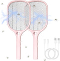 Electric Fly Swatter Racket 3000V Bug Zappers, Mosquito Zappers USB Rechargeable, 1200mAh Mosquitoes Killer Lamp & Fly Zappers with 3 Layer Safety Mesh for Home, Bedroom, Kitchen, Patio (2Pack-Pink)