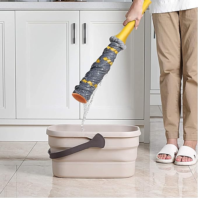 Self-Wringing Twist Mops for Floor Cleaning, Microfiber Floor mop with 57 " Long Handle, Easy Wringing Mop for Hardwood Commercial Household Clean (Gray Twist Mop)