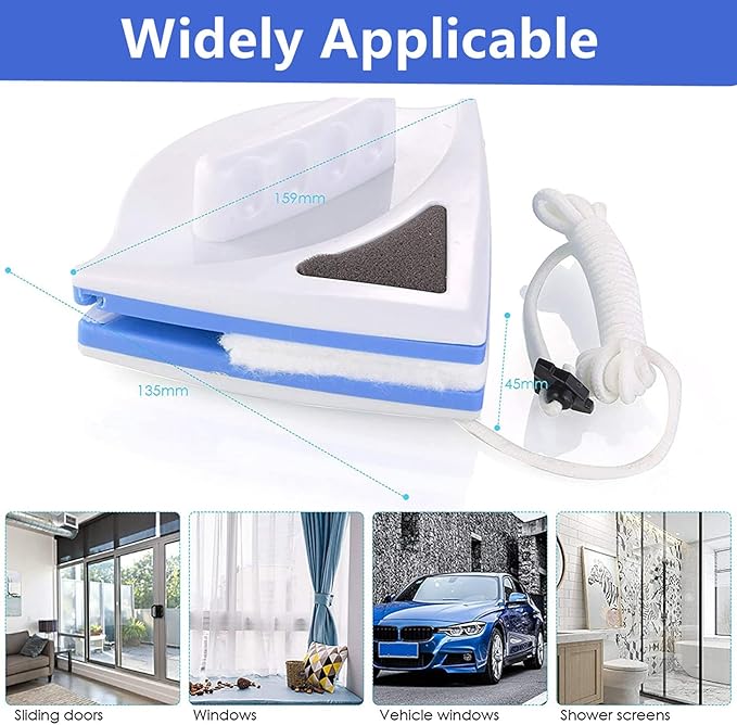 Double Sided Window Cleaner - Magnetic Window Glass Wiper Cleaning Tool for with Microfiber Cleaning Cloth (Blue) High-Rise Household Clean Windows Thickness 0.1''-0.3'' (Blue)