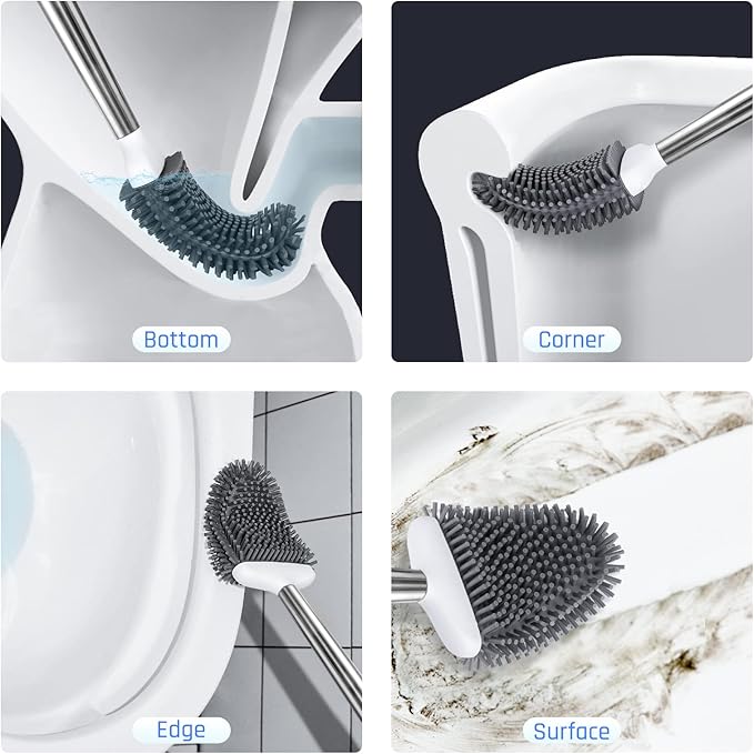 Sellemer Toilet Brush and Holder Set for Bathroom, Flexible Toilet Bowl Brush Head with Silicone Bristles, Compact Size for Storage and Organization, Ventilation Slots Base (1 Pack, White)