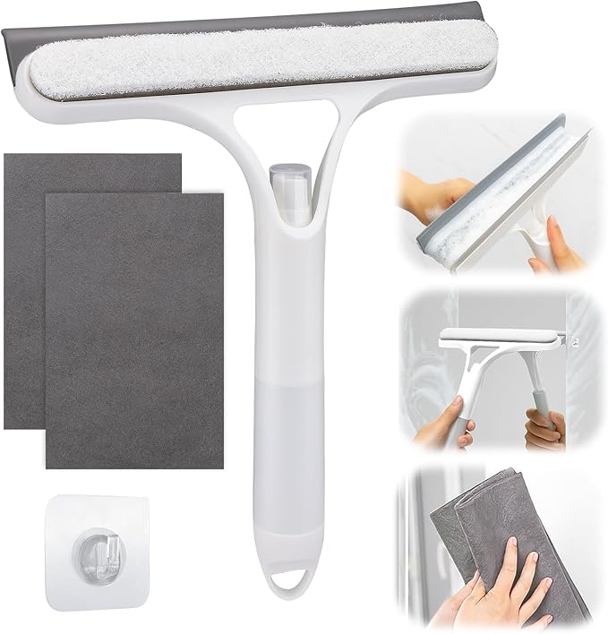 XANGNIER Window Cleaner Tool Kit,2026 3 in 1 Window Cleaning Scraper with Spray,Thickened Magic Cleaning Cloth,Window Scrubber Cleaning Squeegee for Glass,Mirror,Shower Doors,Car Windshields(White)