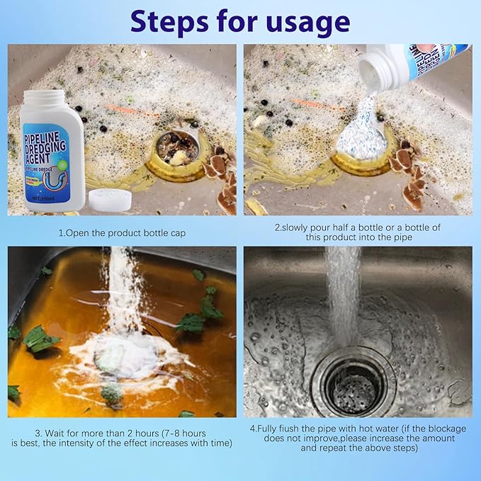 Pipeline Dredging Agent, 350ml Drain Clog Remover Agent,Kitchen Unblocker, Powerful Pipe Unclogger Powerful Sink And Drain Cleaner Powder for Kitchen Quick Cleaning (2Pcs)