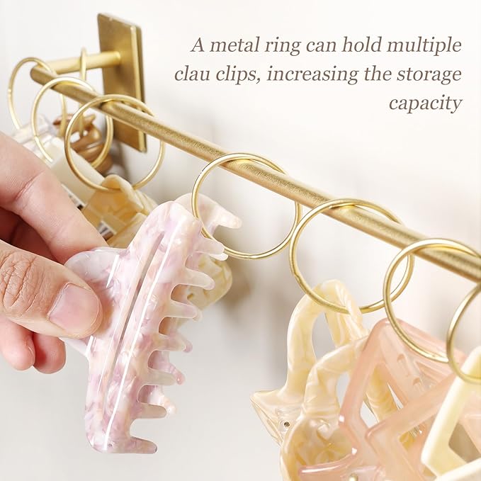 SNOWSTAR Metal Claw Clip Organizer Holder, Hair Clip Holder and Storage for Women and Girl,Claw Clips Hanger Display Hair Accessories for Wall Door Closet,Gold(2PCS)