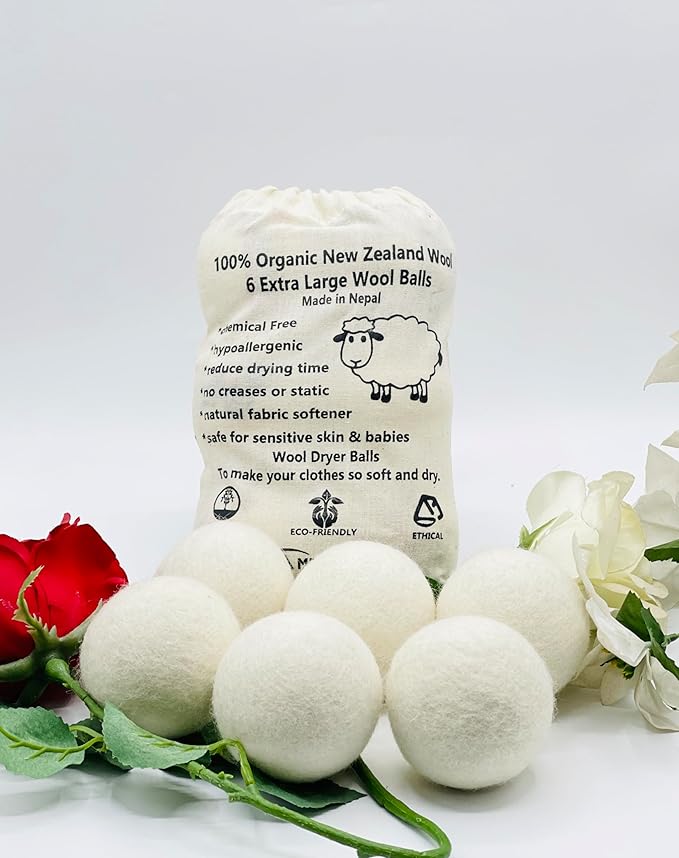 Wool Dryer Balls (Set of 6) - 7cm Handmade XL Natural, Chemical-Free, Sustainable Laundry Balls