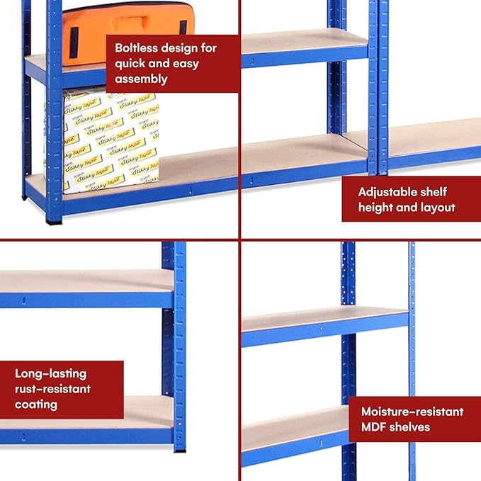 Garage Shelving Units - 71" H x 35" L x 12" W - Heavy Duty Racking - Shelves for Storage -1 Bay - Blue - 5 Tier - 2000LB Capacity (400LB Per Shelf) - Workshop, Shed, Office - 5 Year Warranty