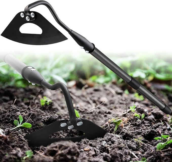 Hardened Hollow Hoe with Long Handle 48 inch Heavy Duty Garden Hoe Tool - Ergonomic Weeding Tool for Lawn, Yard & Farm, Rust-Resistant Steel with Comfort Grip, Easy Adjust & Storage