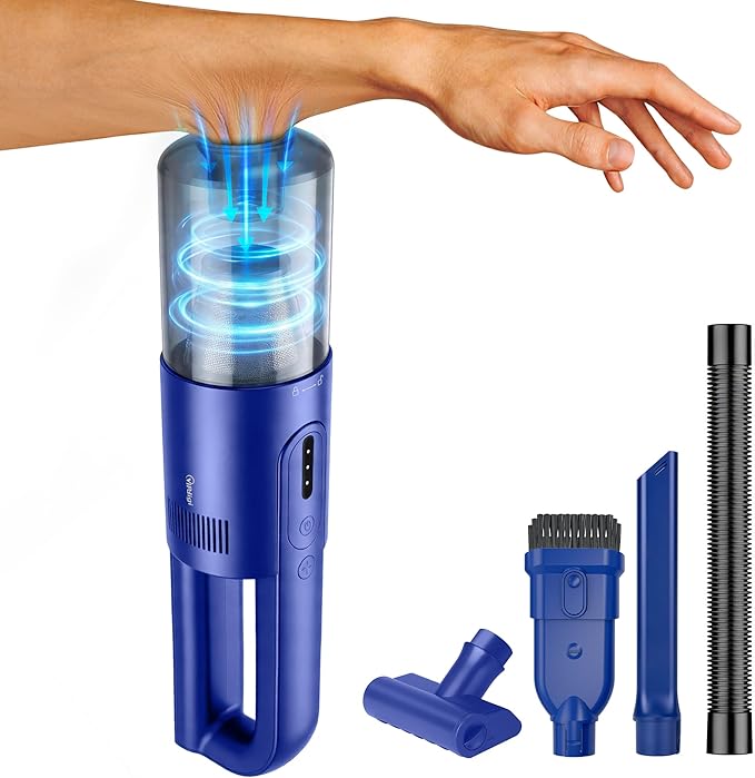 Handheld Vacuum Cordless, 5-in-1 Car Vacuum Portable Cordless 30 Mins Rapid Rechargeable Hand Vacuum Brushless Motor 19000Pa Strong Suction, Dust Busters for Car Home with 4 Nozzles, Blue
