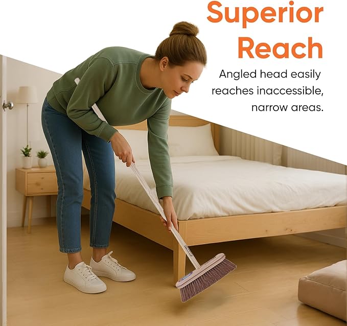 Superio Kitchen and Home Horsehair Broom With Wood Handle, Fine Premium Bristles - Heavy Duty Household Broom Easy Swiping Dust And Wisp Floors And Corners , 12" sweeping head