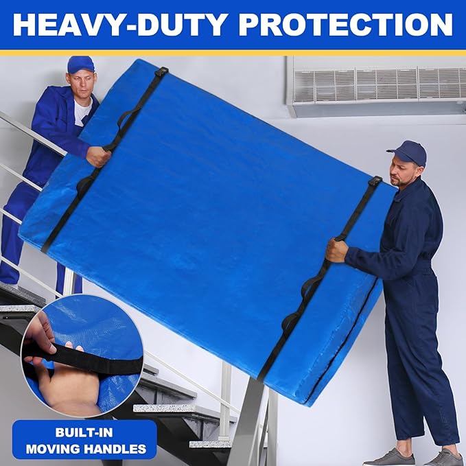 TICONN Mattress Bags for Moving, Heavy Duty Cali King Mattress Cover Storage Bag with Full-Around Handle and Adjustable Buckles (Blue, Cali King)