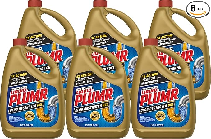 Liquid-Plumr Pro-Strength Full Clog Destroyer Plus PipeGuard, 80 Ounces (00228) (Pack of 6) (Package May Vary)