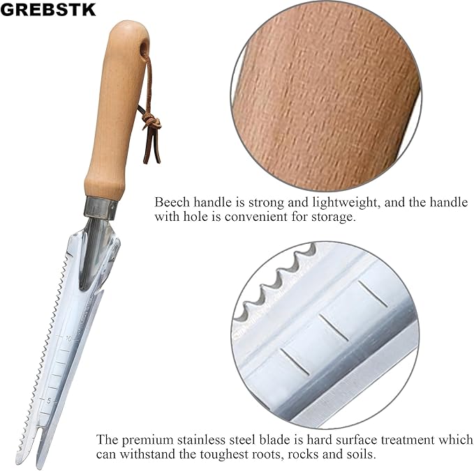 GREBSTK Garden Manual Weeding Tools Stainless Steel Beech Handle Shovel for Weeding, Cultivating, Transplanting, Digging