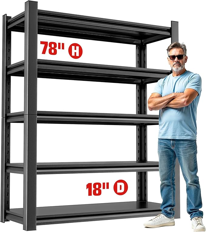 OLLRRACT Garage Storage Rack – Heavy Duty 5 Shelf Metal Shelving, Durable Storage Organizer for Tools, Equipment, and Supplies, Perfect for Maximizing Garage and Utility Space 18" D x48 W x78 H