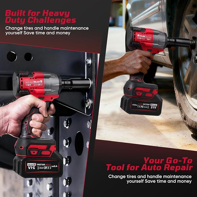 Cordless Impact Wrench1/2 Inch, 600N. M/450Ft-lbs Power Impact Gun Kit, High Torque Electric Impact Driver for Car RV Tire,LED Light,4.0Ah Battery,Car/DIY Furniture/Home,Power tools,Red Toolbox