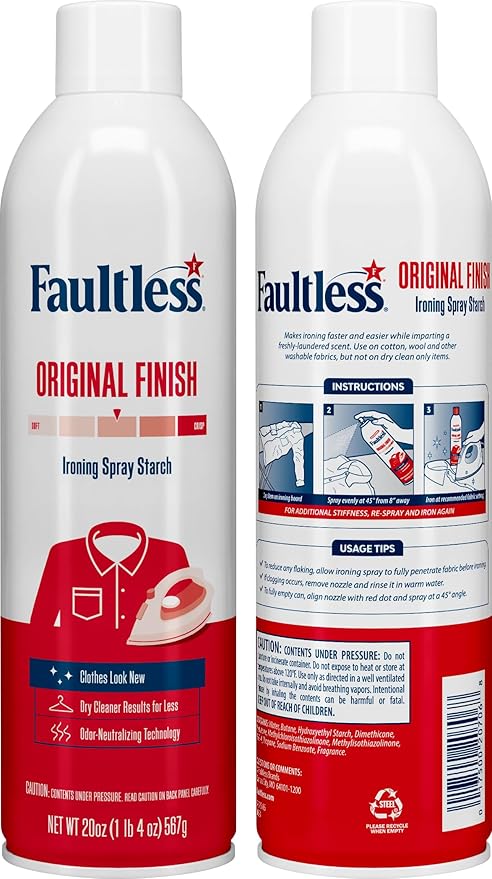 Laundry Starch Spray, Faultless Original Hold Ironing Enhancer Spray Starch for a Smooth Iron Glide on Clothes & Fabric (20oz 2 Pack) Even Spray, Easy Iron Glide, No Reside