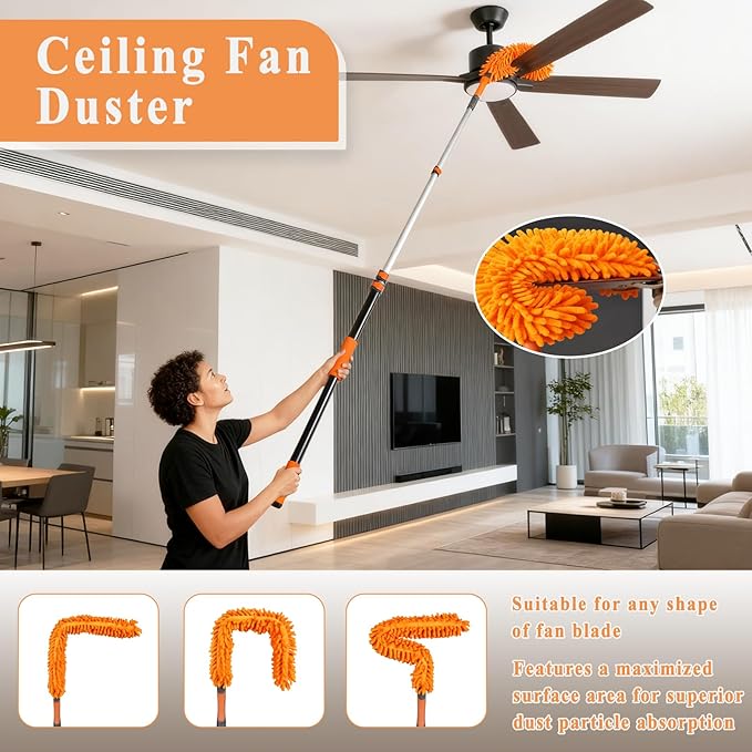 20ft High Ceiling Duster Kit with 4-12ft Heavy-Duty Extension Pole, Cobweb Duster, Ceiling Fan Duster, Window Squeegee & Cleaner, Microfiber Duster, Wall Mop for Home High Reach Cleaning